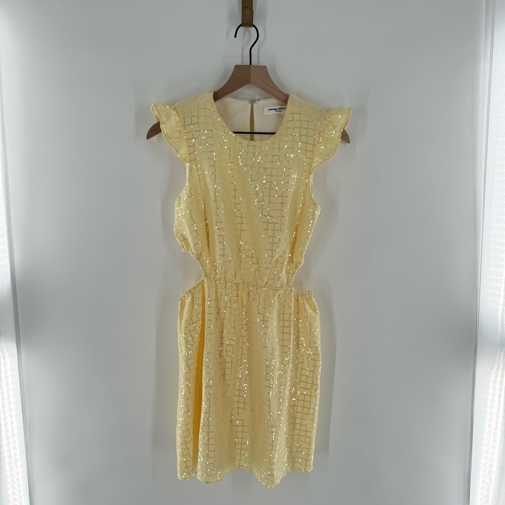 Amanda Uprichard Yellow Sequin Cut Out Dress Size Small